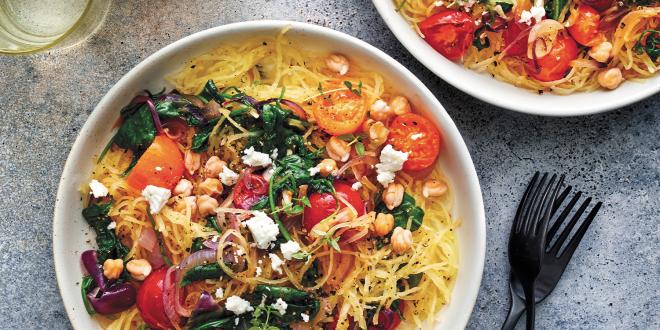 Spaghetti Squash toss with greens and feta